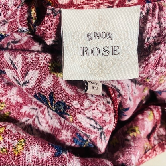 Knox Rose Peasant Top Balloon Sleeves Burgundy Multi Color Floral Print Large - Picture 6 of 9